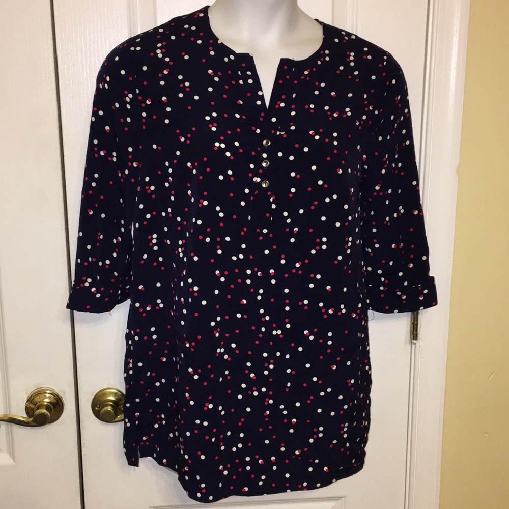 Premise women’s 3/4 sleeve placket shirt blue/red/